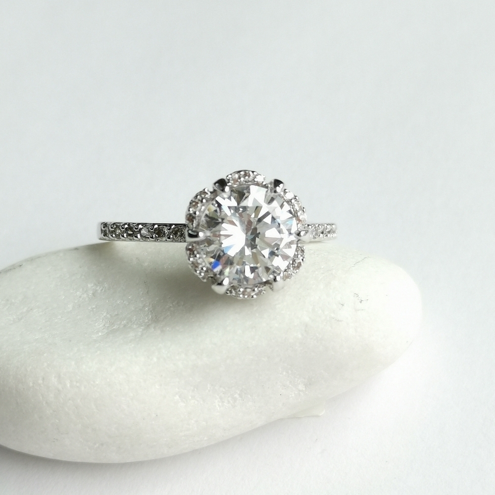 CZ Ring Cathedral Set 14K White Gold Overlay Size 8